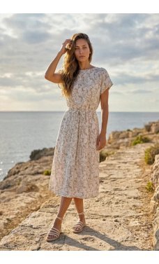 Летнее платье из принтованного льна бежевого цвета