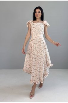 Цветочное платье из вискозы с открытыми плечиками