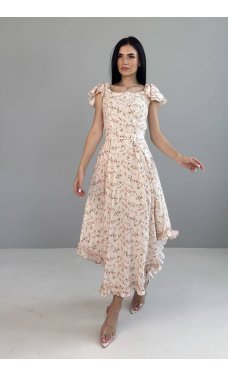 Цветочное платье из вискозы с открытыми плечиками