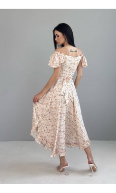 Цветочное платье из вискозы с открытыми плечиками
