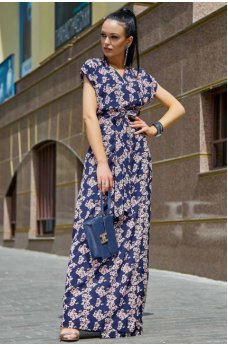 Нарядное летнее платье темно-синего цвета