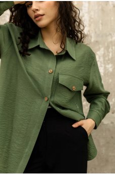 Женская льняная рубашка цвета хаки
