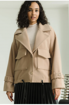Бежевое актуальное модное кашемировое пальто