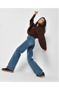 Синие практичные женские брюки прямого кроя