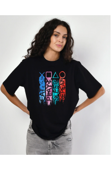 Черная просторная женская футболка с надписью