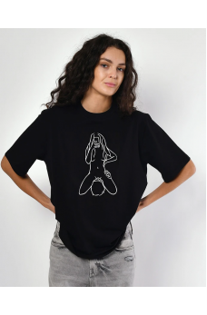 Черная футболка оверсайз с принтом для взрослых