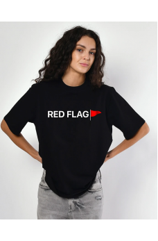 Черная женская футболка с принтом Red Flag