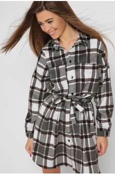 Клетчатое шерстяное платье-рубашка цвета графит
