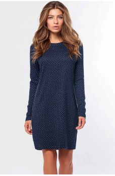 Синее короткое женское платье с принтом в горошек