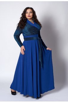 Вечернее платье синего цвета с люрексом 