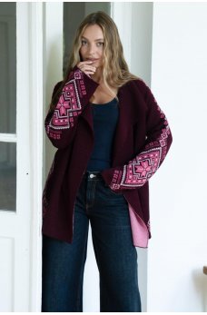 Бордовый женский трендовый жакет с поясом