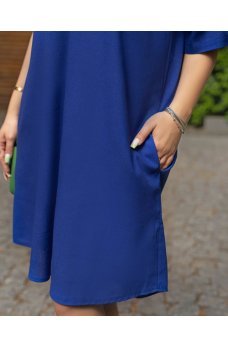 Синее трендовое платье батал с карманами