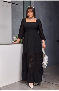 Черное изящное длинное платье батал