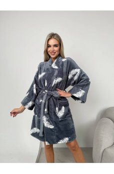 Серый мягкий плюшевый халат с принтом
