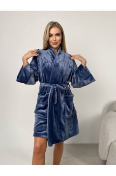 Женский однотонный халат джинсового цвета