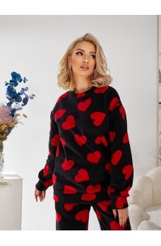 Черный лаконичный домашний костюм на флисе