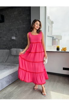 Коралловый трендовый летний сарафан из хлопка
