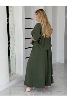 Модный принтованный костюм-двойка цвета хаки