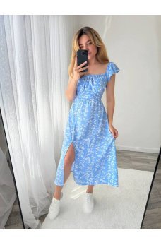 Голубое нежное изысканное цветочное платье