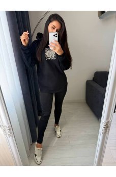 Чорний базовий теплий костюм з кофти та лосін