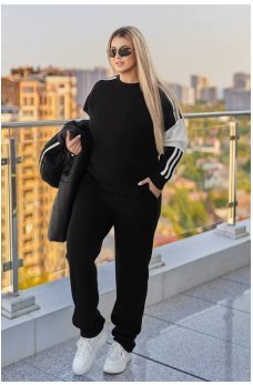 Черный базовый теплый костюм-тройка больших размеров