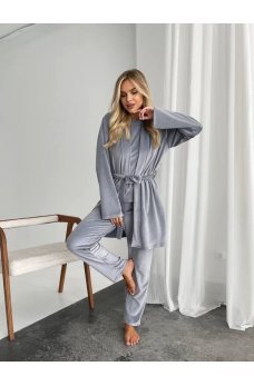 Серый домашний костюм-тройка из велюра