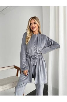 Серый домашний костюм-тройка из велюра