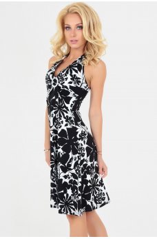 Летнее платье с черно-белым цветочным принтом