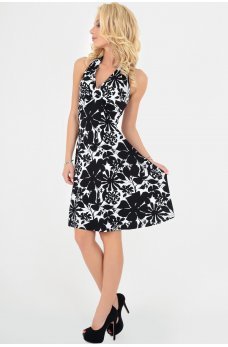 Летнее платье с черно-белым цветочным принтом