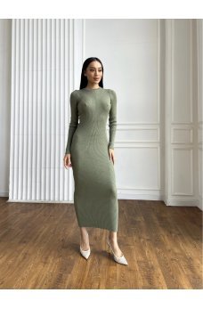 Оливковое волшебное платье миди с плетеным узором