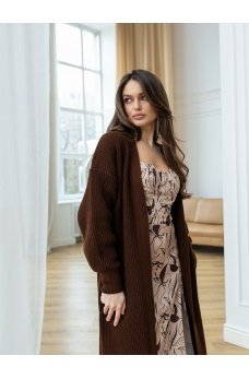 Коричневый однотонный кардиган с разрезом