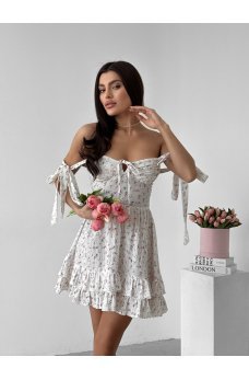 Бело-красное цветочное легкое платье из муслина