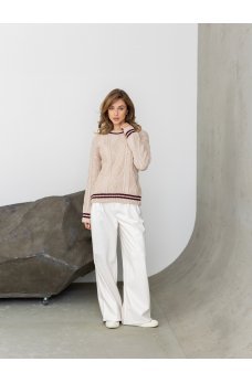 Бежево-бордовый уютный вязаный свитер