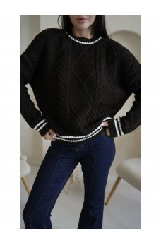 Коричнево-молочный женский мягкий свитер с узором