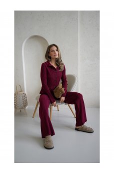 Бордовый актуальный удобный костюм-двойка
