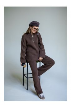 Коричневый повседневный вязаный костюм