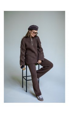 Коричневый повседневный вязаный костюм