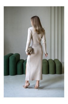 Бежевое элегантное женское котоновое платье