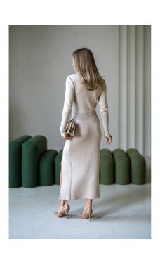 Бежевое элегантное женское котоновое платье