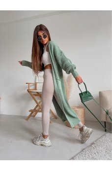 Оливковый вязаный длинный кардиган