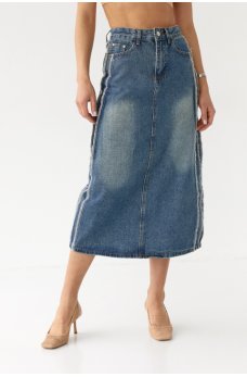 Синяя практичная джинсовая юбка миди