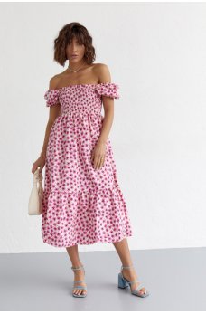 Цветочное нежное летнее платье розового цвета