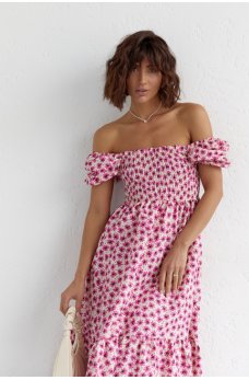 Цветочное нежное летнее платье розового цвета