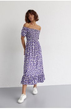 Фиолетовое легкое хлопковое платье миди