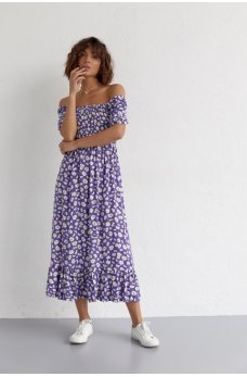 Фиолетовое легкое хлопковое платье миди