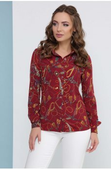 Бордовая блуза из софта с оригинальным принтом