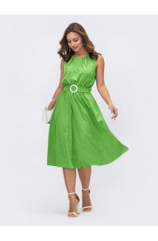 Летнее зеленое платье миди в мелкую точку