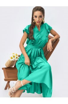 Романтичное ярко-зеленое платье с рюшами