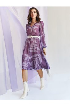 Фиолетовое шифоновое платье с V-образным вырезом