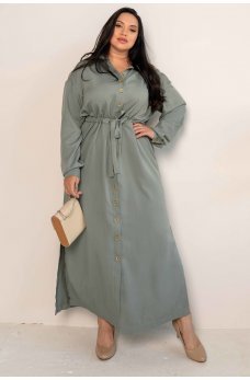 Оливковое шикарное платье-рубашка из штапеля